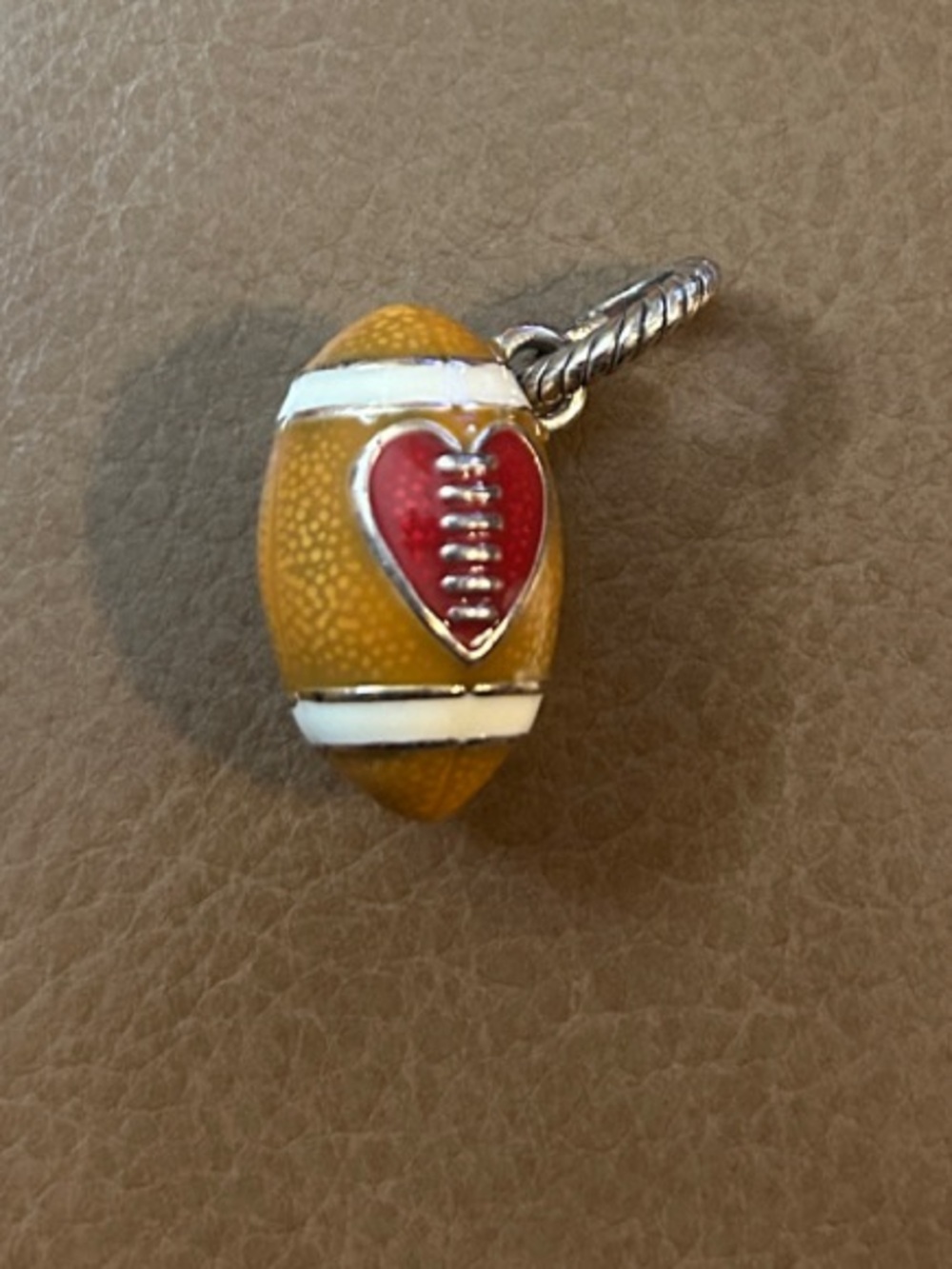 Brighton Brown Enamel Football Charm with Red Heart